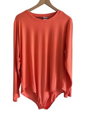 Real Essentials Coral Ribbed Bodysuit Long Sleeve Minimalist Clean Girl Top 3X